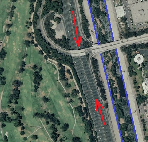 satellite image of a part of Griffith Park, Los Angeles, including I-5 freeway and river