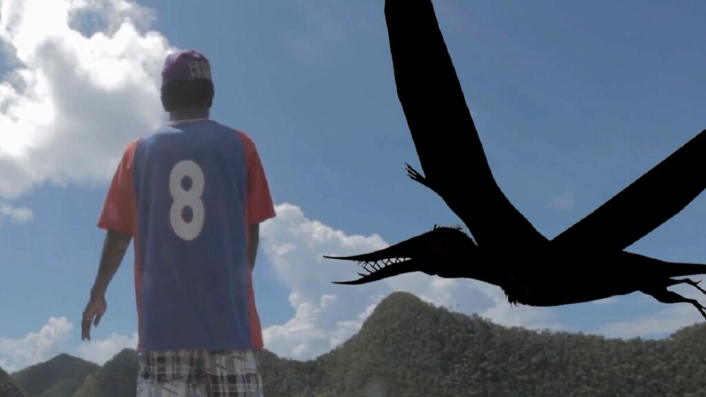 Youtube thumbnail of a native and a pterodactyl